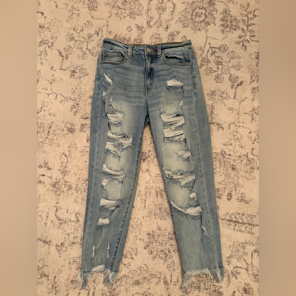 Kancan Women’s High Rise Ankle Skinny Jeans Size 28 Distressed Frayed Zip Fly